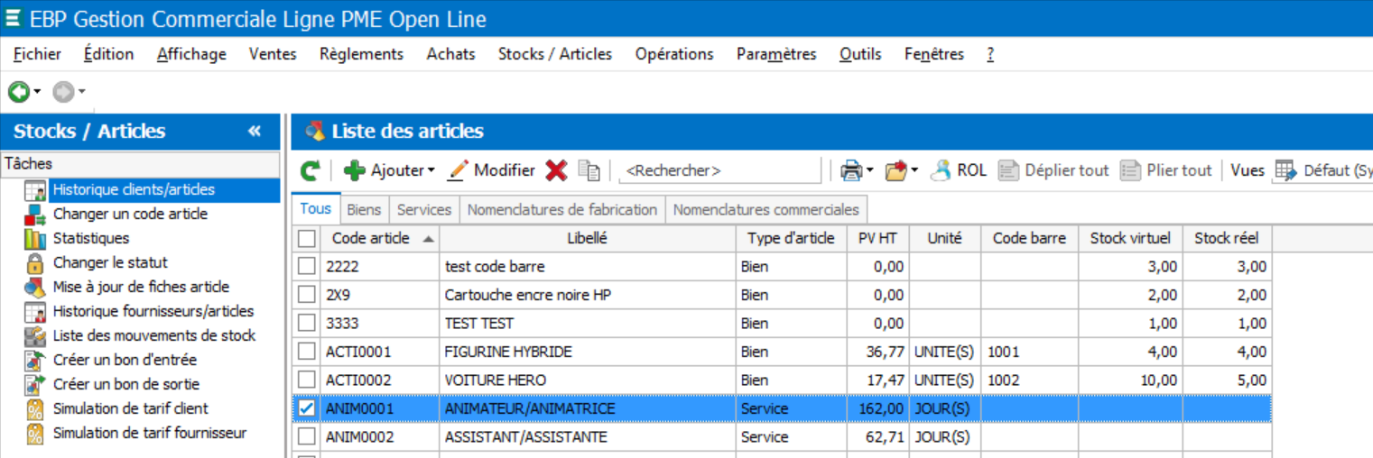 Quantité en stok