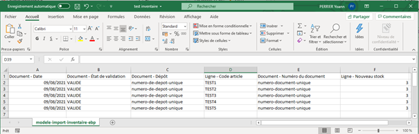 Inventaire Excel EBP