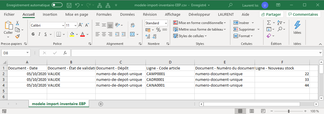 fichier excel inventaire EBP