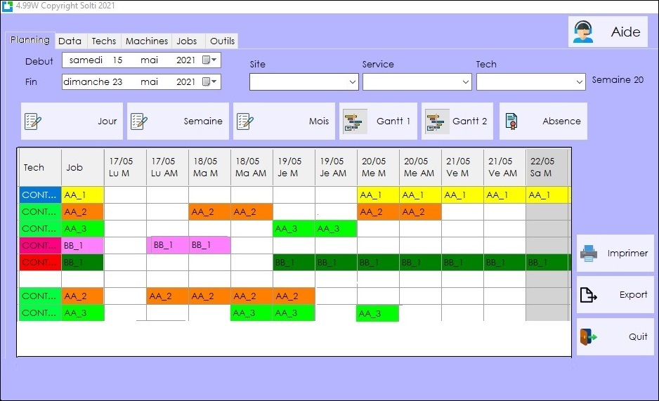 Planning Gantt pour la GMAO